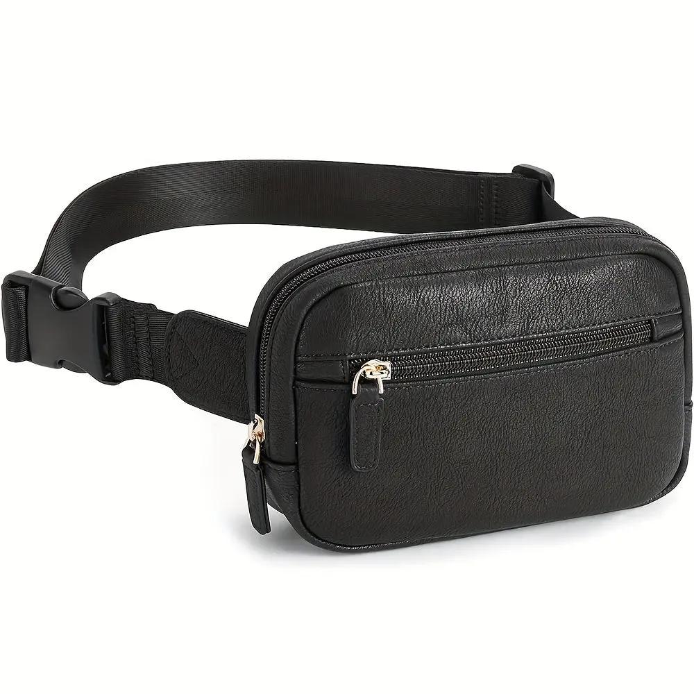 Sac bandoulière en cuir noir, poche zippée et sangle réglable.