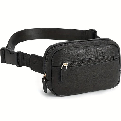 Sac bandoulière en cuir noir, poche zippée et sangle réglable.