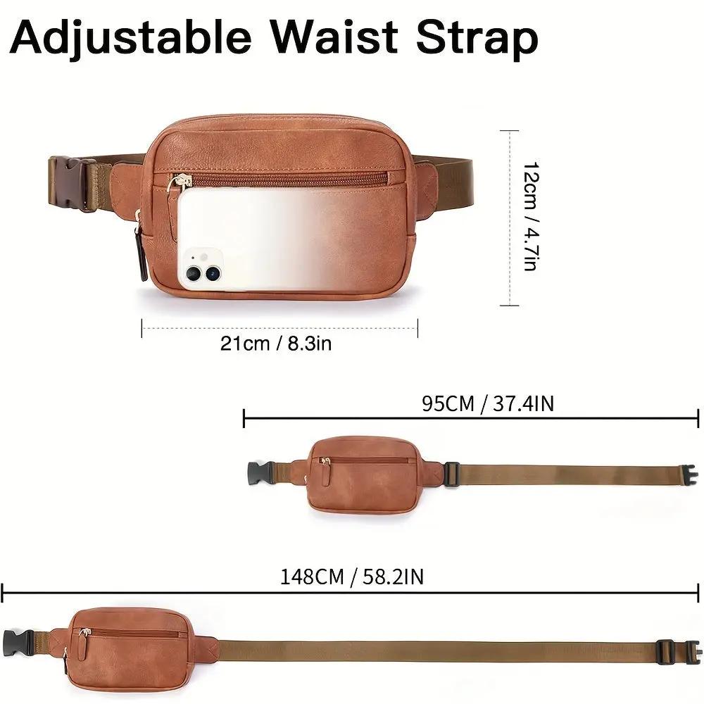Sac banane en cuir marron avec bandoulière ajustable et poche zippée
