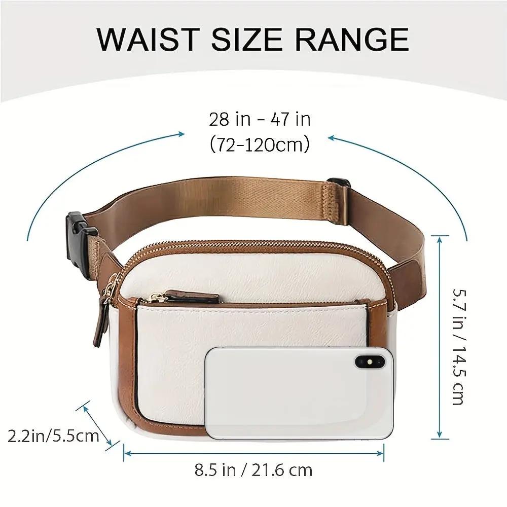 Sac banane blanc avec liseré marron, ceinture réglable et fermeture zippée