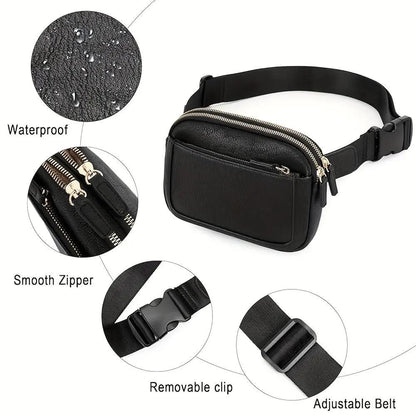 Sac banane noir avec fermeture zippée, ceinture réglable et attache amovible