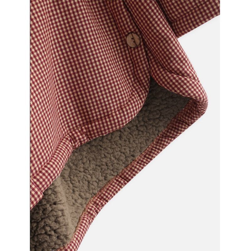 Veste à capuche à carreaux bordeaux, doublure duveteuse et bordure contrastée