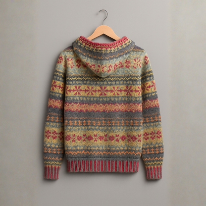 Sweat à capuche dos en maille à motifs ethniques multicolores, bord rouge