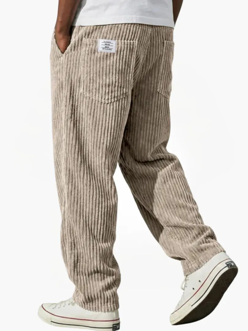 Pantalon en velours côtelé kaki pour homme, coupe droite, textile côtelé visible
