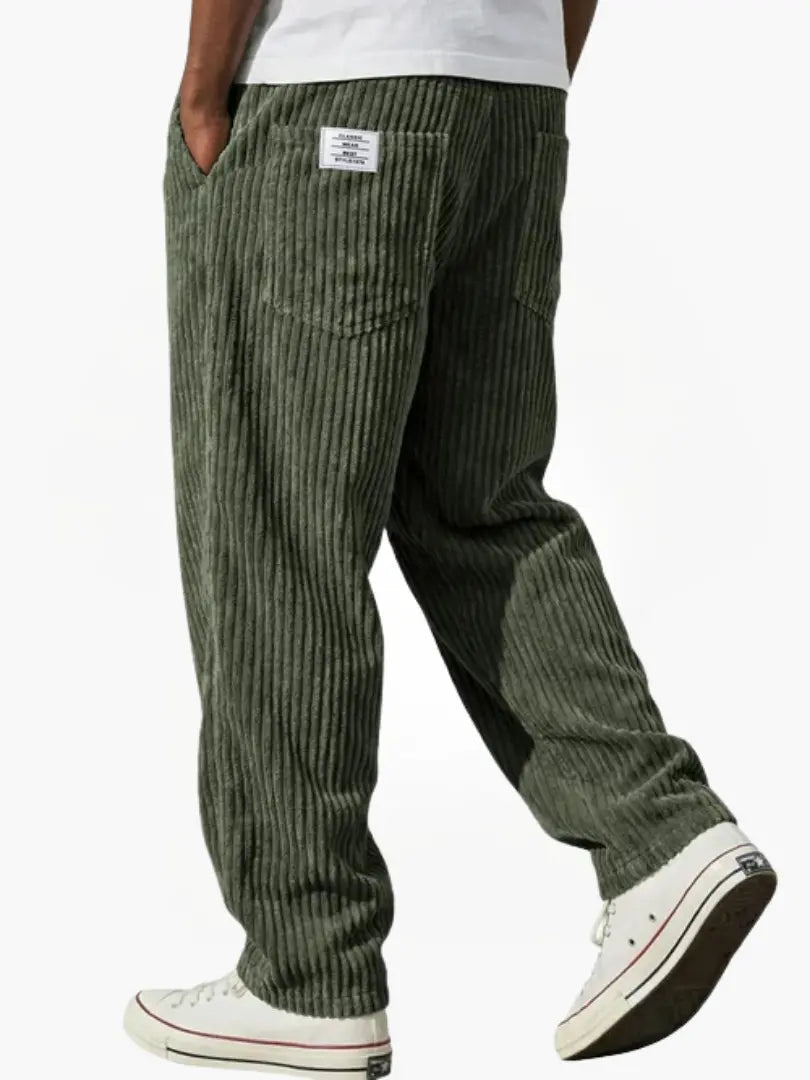 Pantalon en velours côtelé vert pour homme, coupe droite, textile côtelé visible