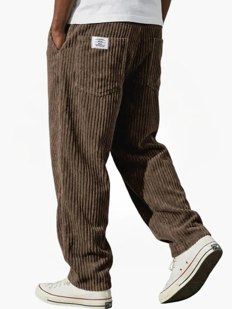 Pantalon en velours côtelé marron pour homme, coupe droite, poche avant et coutures