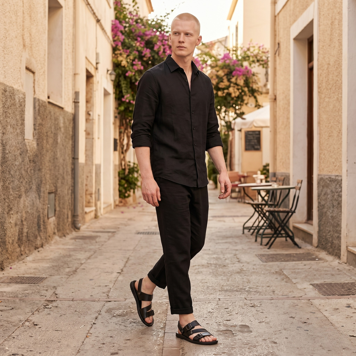 Sandales homme en cuir à lanières réglables – Style d'été confortable à boucles