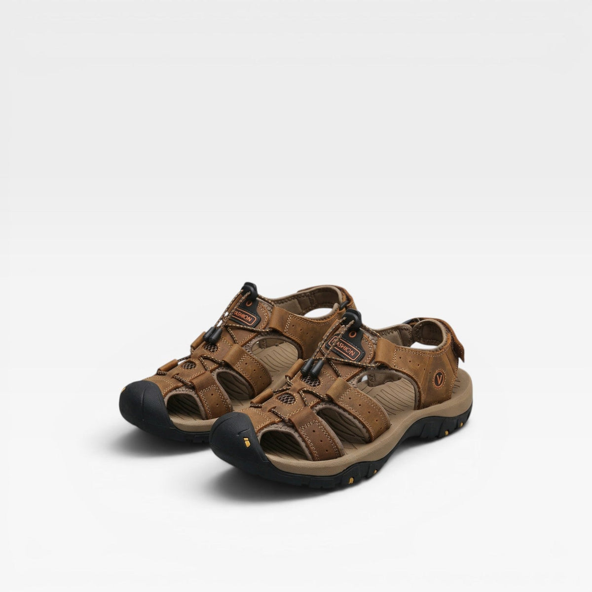 Sandales de randonnée en cuir véritable pour hommes à bout fermé – Sandales de marche outdoor réglables