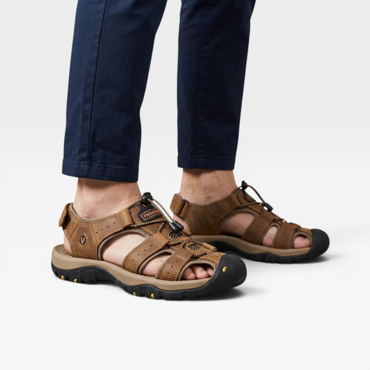 Sandales de randonnée en cuir véritable pour hommes à bout fermé – Sandales de marche outdoor réglables