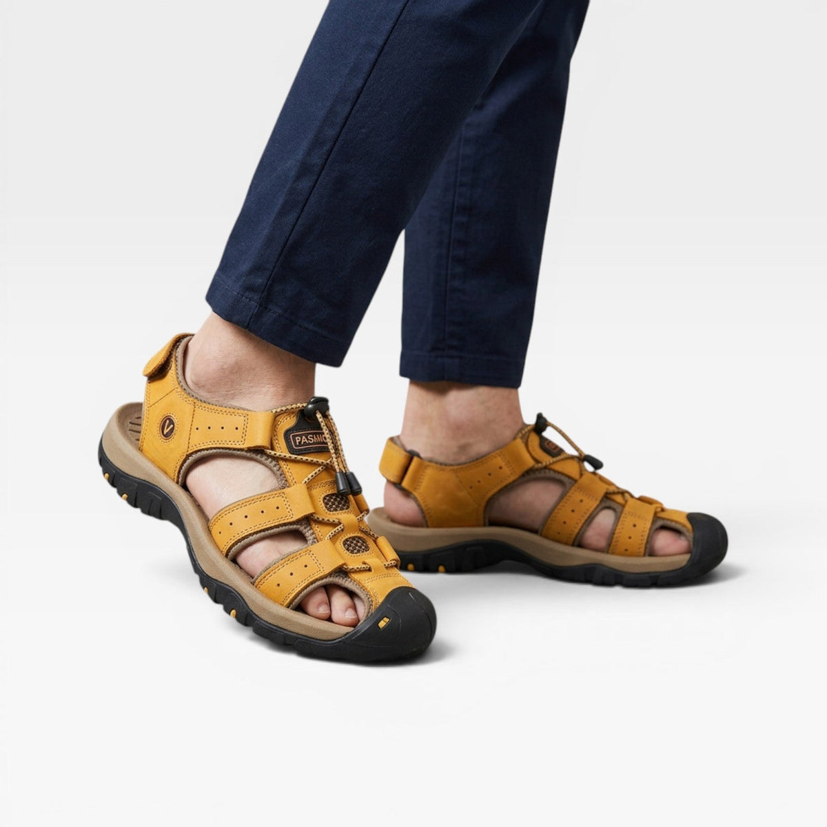 Sandales de randonnée en cuir véritable pour hommes à bout fermé – Sandales de marche outdoor réglables