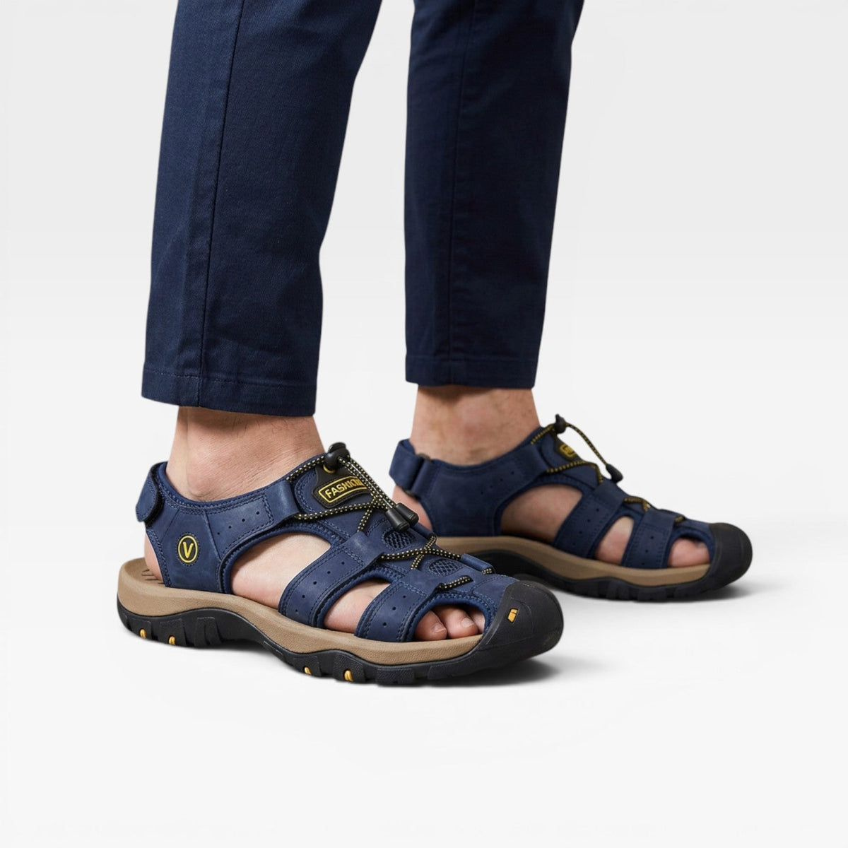 Sandales de randonnée en cuir véritable pour hommes à bout fermé – Sandales de marche outdoor réglables