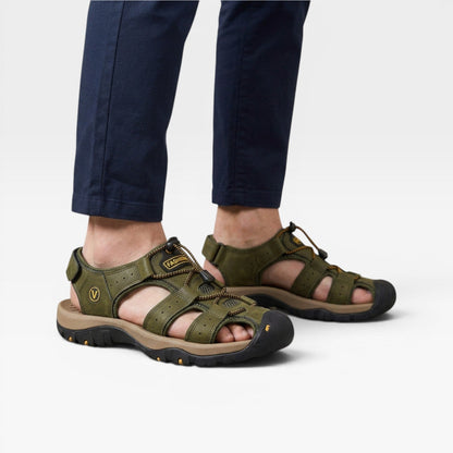 Sandales de randonnée en cuir véritable pour hommes à bout fermé – Sandales de marche outdoor réglables