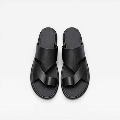 Sandales en cuir à enfiler pour hommes – Confort quotidien élégant avec boucle d’orteil