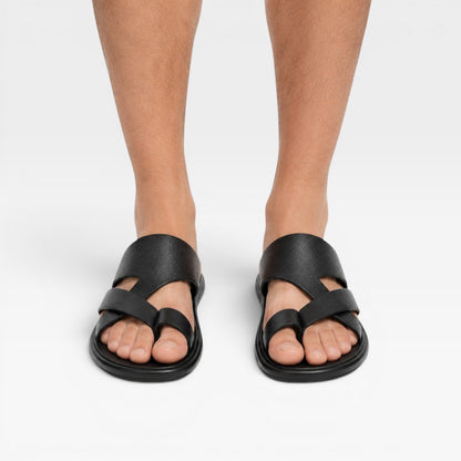 Sandales en cuir à enfiler pour hommes – Confort quotidien élégant avec boucle d’orteil