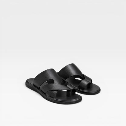 Sandales en cuir à enfiler pour hommes – Confort quotidien élégant avec boucle d’orteil