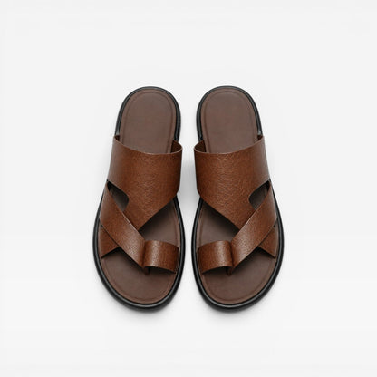 Sandales en cuir à enfiler pour hommes – Confort quotidien élégant avec boucle d’orteil