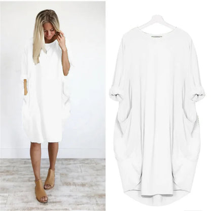 Robe décontractée légère blanche, manches chauve-souris, poches latérales