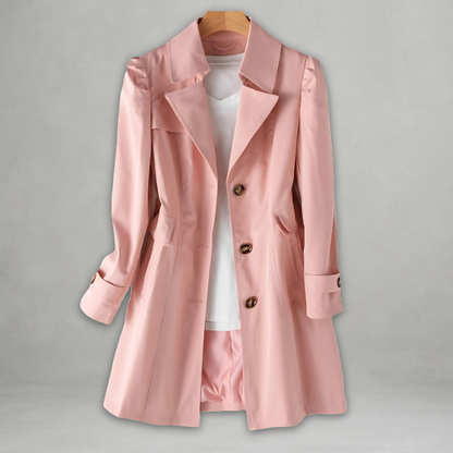 Trench-coat de printemps rose, col revers, double rangée de boutons et poches