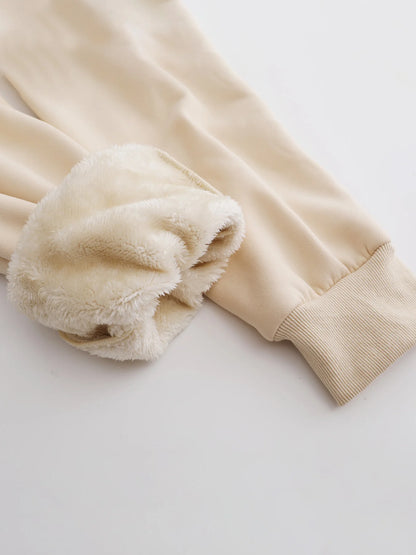 Ensemble hivernal crème : manches longues avec poignets en fausse fourrure