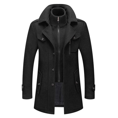 Manteau homme gris foncé, col montant, zip central, poches latérales à rabat