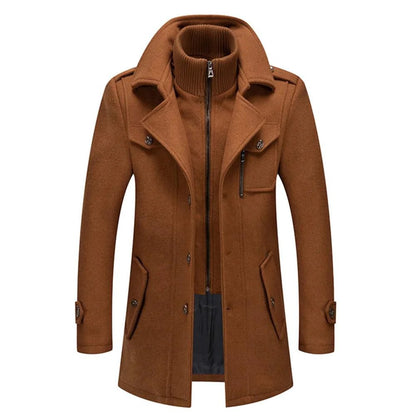 Manteau homme camel, col montant, fermeture zippée, poches latérales à rabat