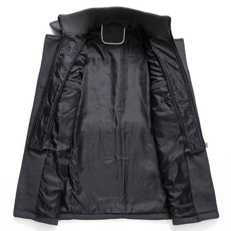 Manteau homme gris foncé doublé, intérieur noir matelassé, capuche intégrée