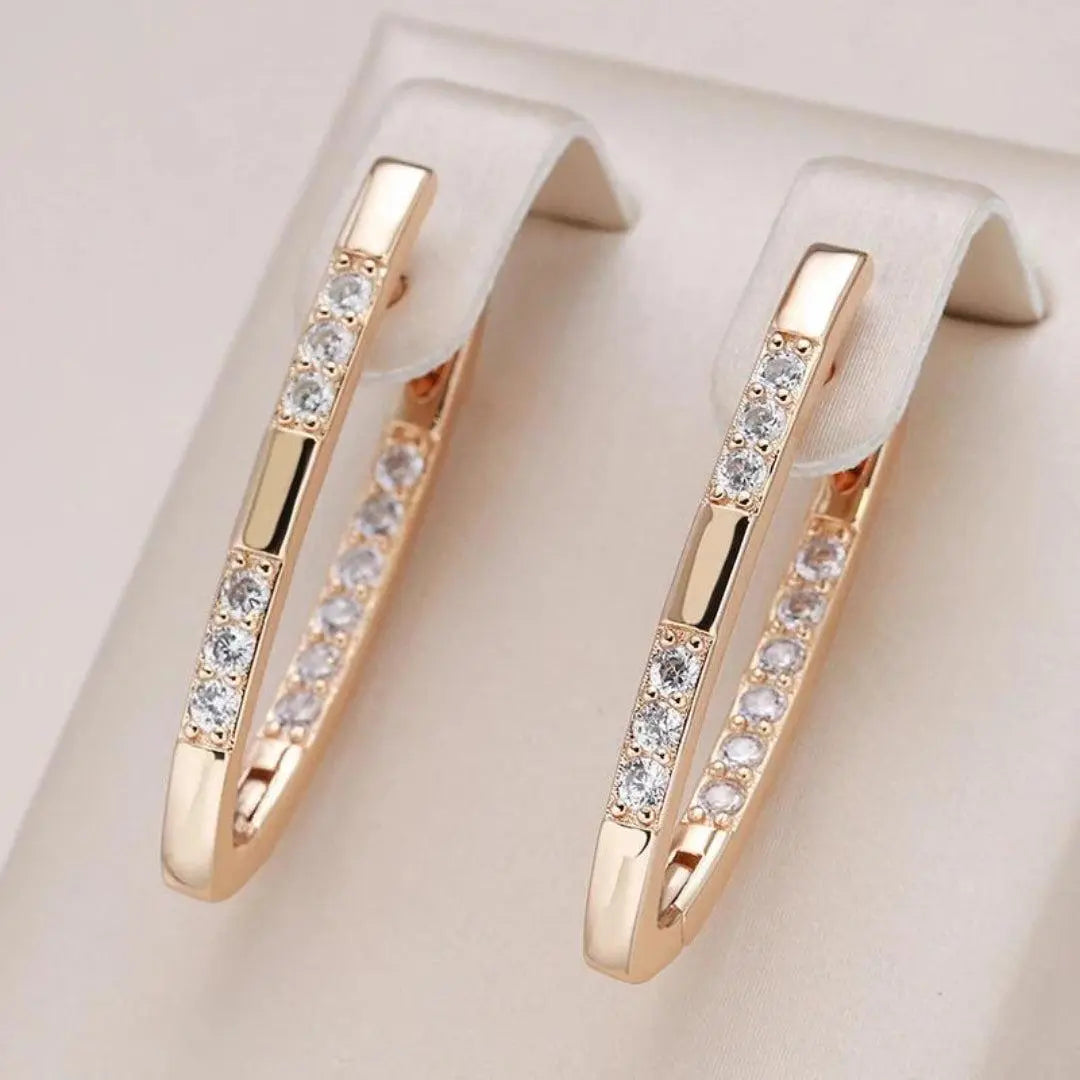 Boucles d’oreilles créoles dorées à pierres de zircon, rangées verticales