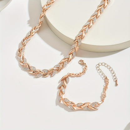 Parure or rose : collier, bracelet et fermoir, maillons torsadés queue de sirène