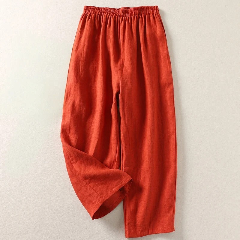 Pantalon fluide Amalia™ en coton et lin orange, taille élastique