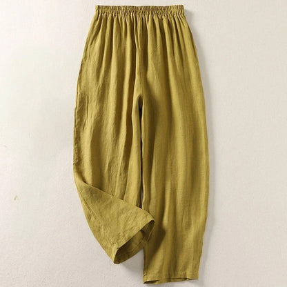 Pantalon fluide Amalia™ en coton et lin olive, taille élastique
