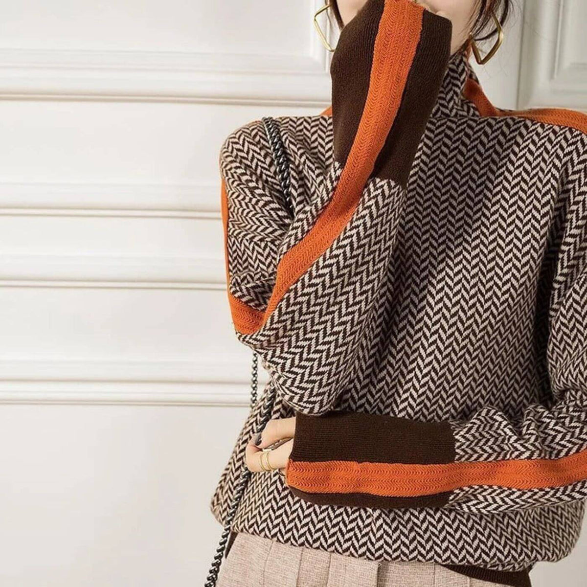 Hazel - Pull Roulé Chic En Chevrons