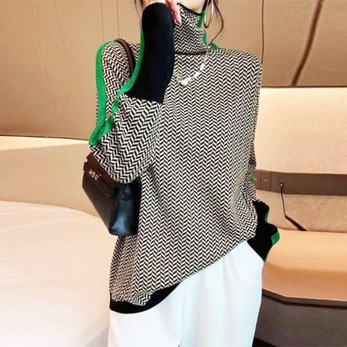 Hazel - Pull Roulé Chic En Chevrons