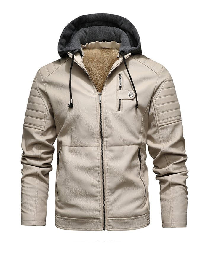 Veste zippée à capuche doublée effet cuir, beige clair, doublure textile