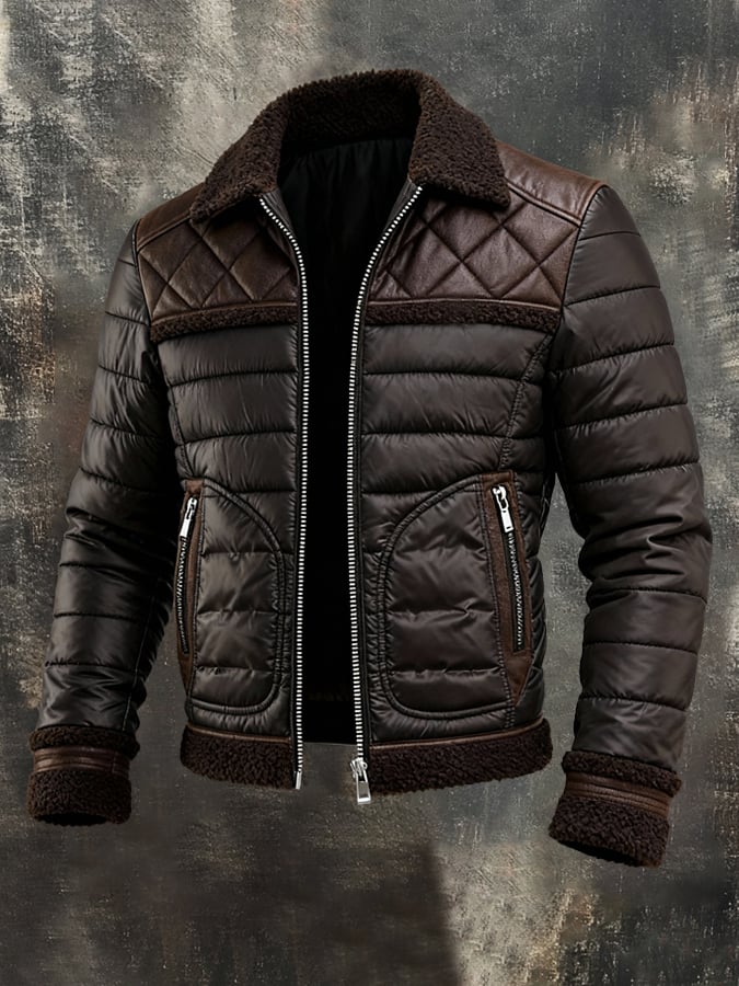 Gilet matelassé marron à col sherpa, fermeture zippée et poches zippées
