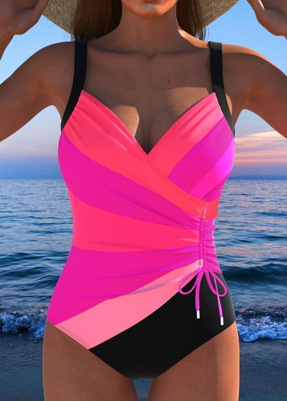 Maillot de bain portefeuille rose fuchsia dégradé, décolleté en V