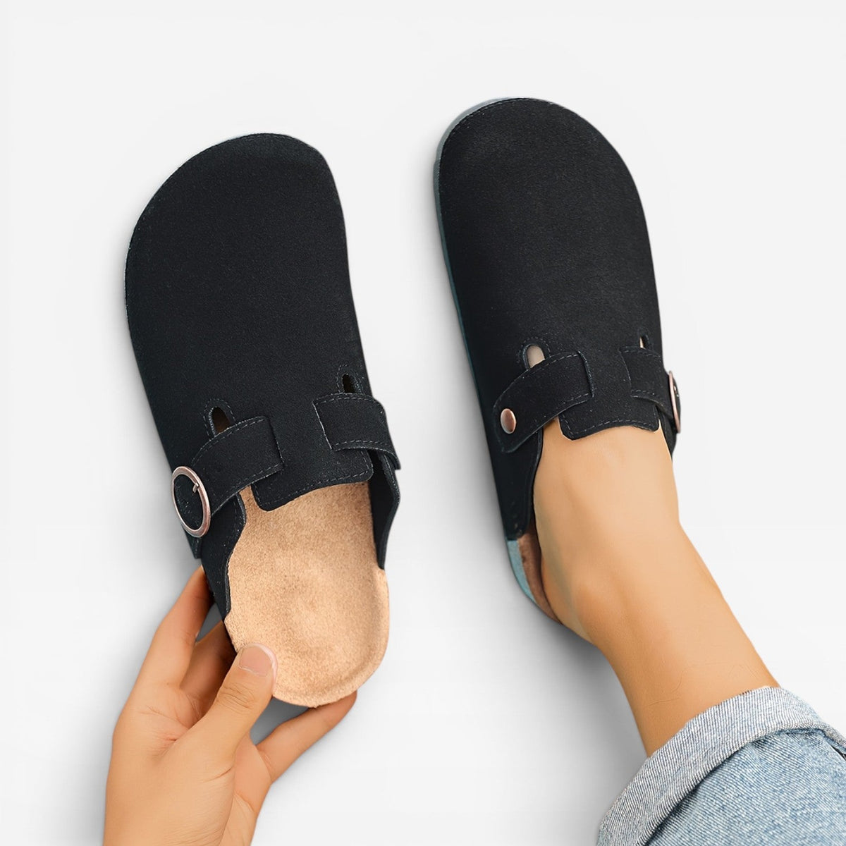 Sabots en liège pour hommes – Mules à enfiler à bout fermé avec boucle ronde
