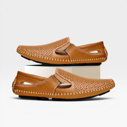 Mules en cuir style italien pour hommes – Mules d'été décontractées à enfiler perforées