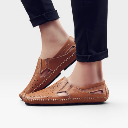 Mules en cuir style italien pour hommes – Mules d'été décontractées à enfiler perforées