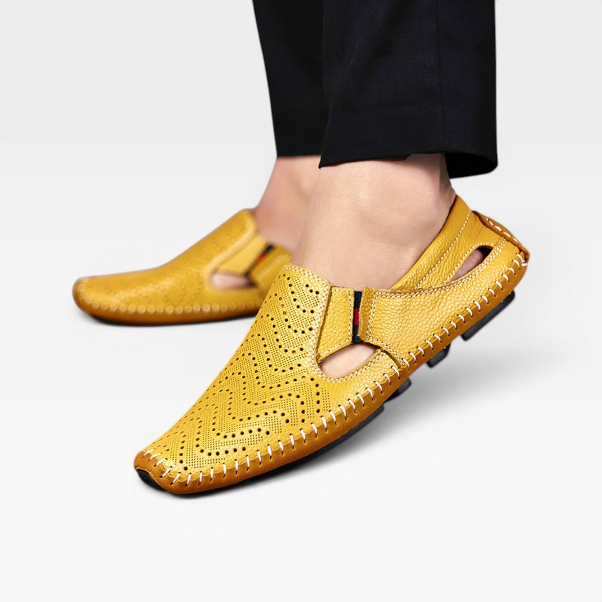 Mules en cuir style italien pour hommes – Mules d'été décontractées à enfiler perforées