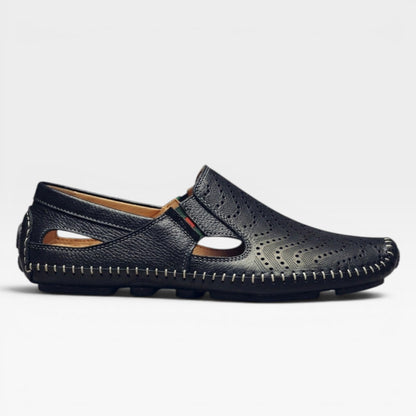 Mules en cuir style italien pour hommes – Mules d'été décontractées à enfiler perforées