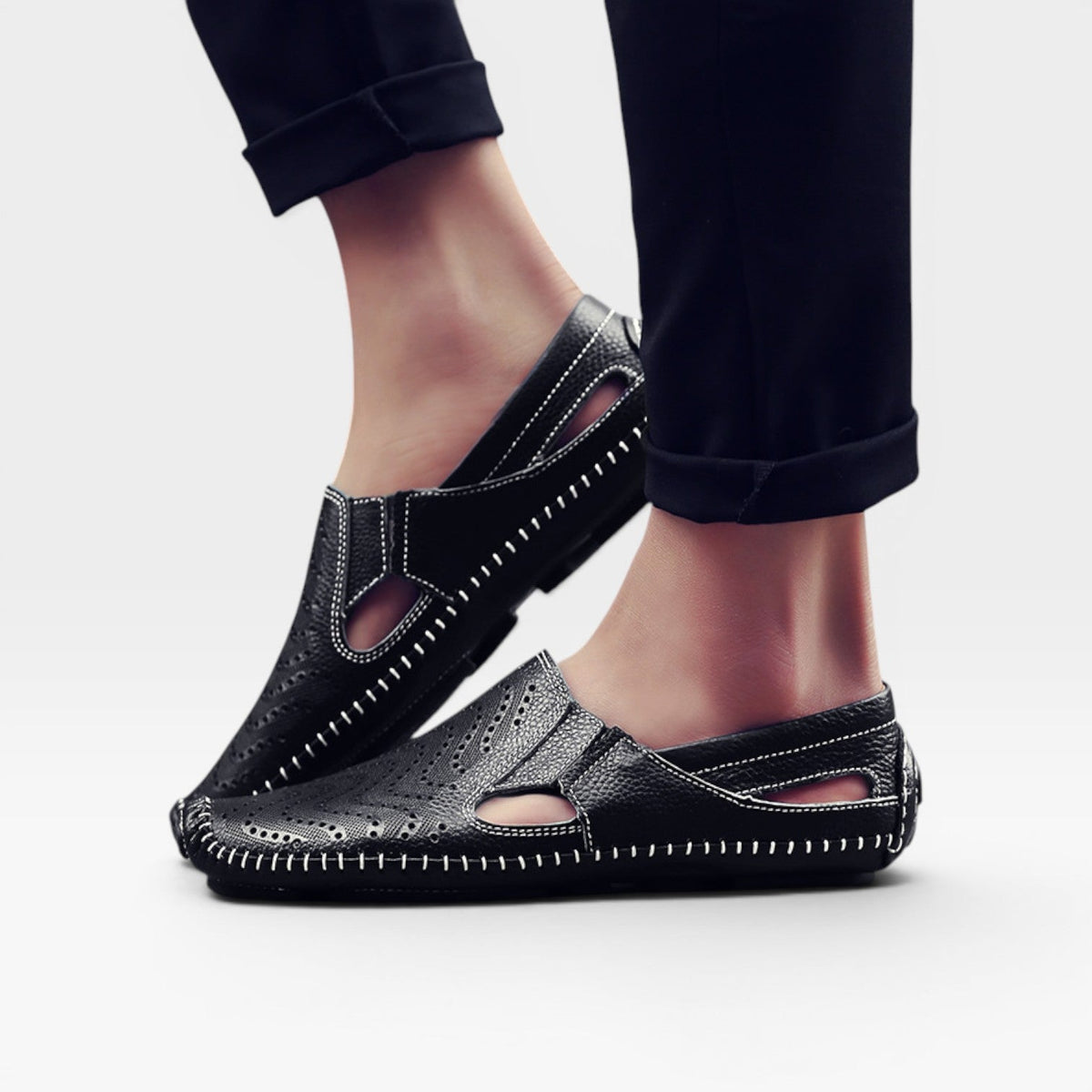 Mules en cuir style italien pour hommes – Mules d'été décontractées à enfiler perforées