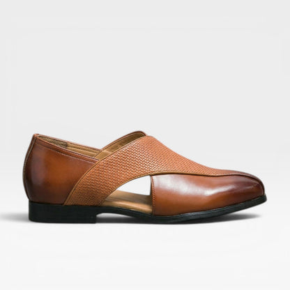 Mocassins en cuir véritable pour hommes – Chaussures habillées classiques à enfiler avec bride croisée