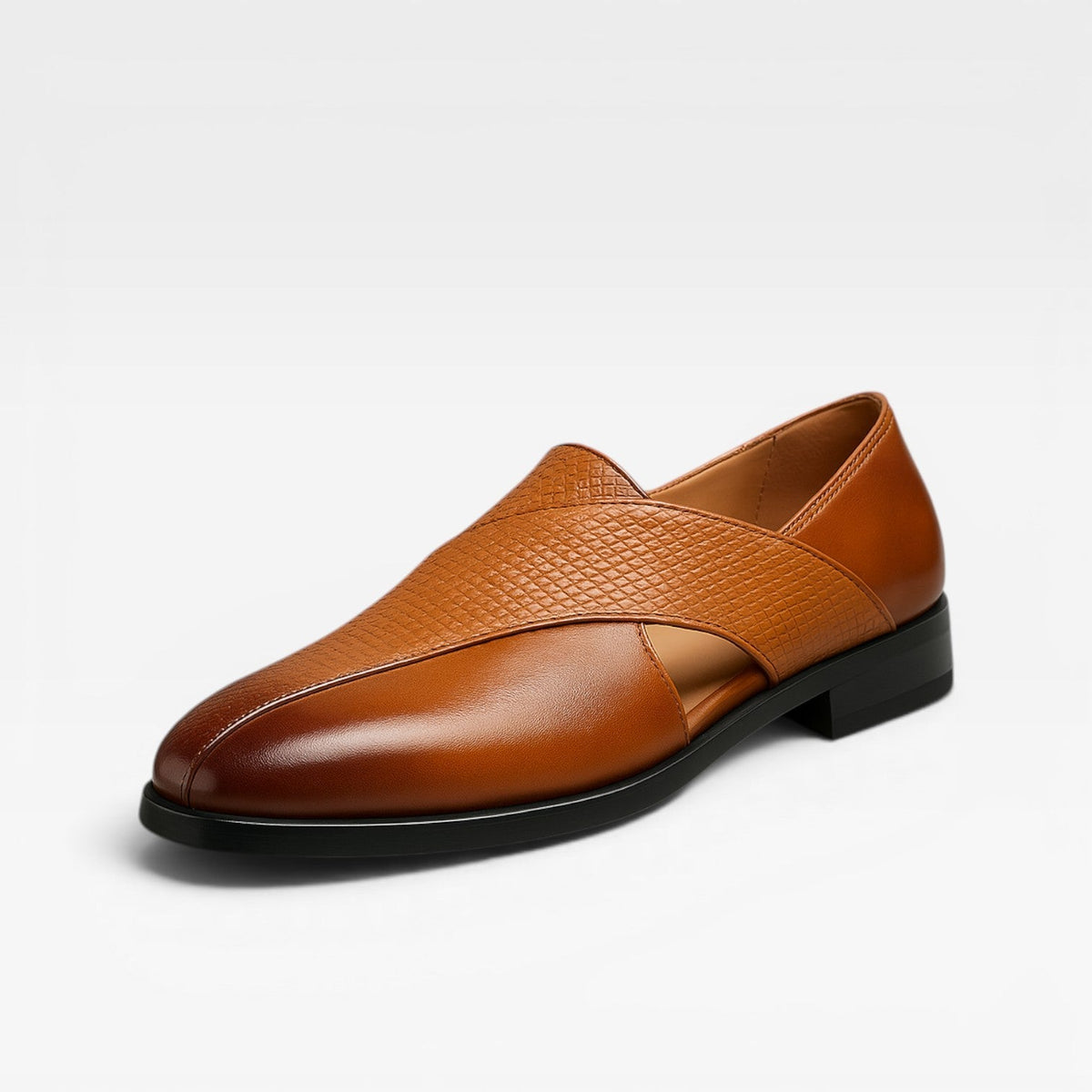 Mocassins en cuir véritable pour hommes – Chaussures habillées classiques à enfiler avec bride croisée