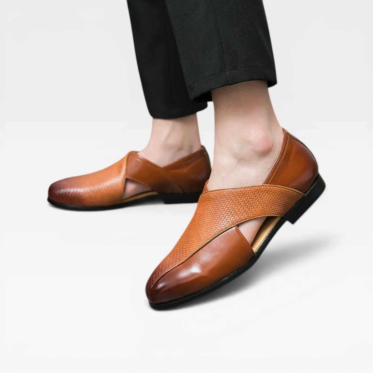 Mocassins en cuir véritable pour hommes – Chaussures habillées classiques à enfiler avec bride croisée