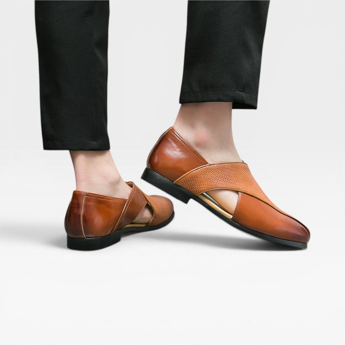 Mocassins en cuir véritable pour hommes – Chaussures habillées classiques à enfiler avec bride croisée