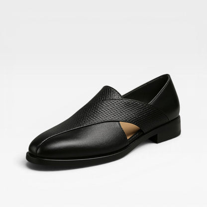 Mocassins en cuir véritable pour hommes – Chaussures habillées classiques à enfiler avec bride croisée