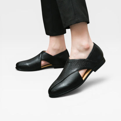 Mocassins en cuir véritable pour hommes – Chaussures habillées classiques à enfiler avec bride croisée