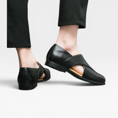 Mocassins en cuir véritable pour hommes – Chaussures habillées classiques à enfiler avec bride croisée