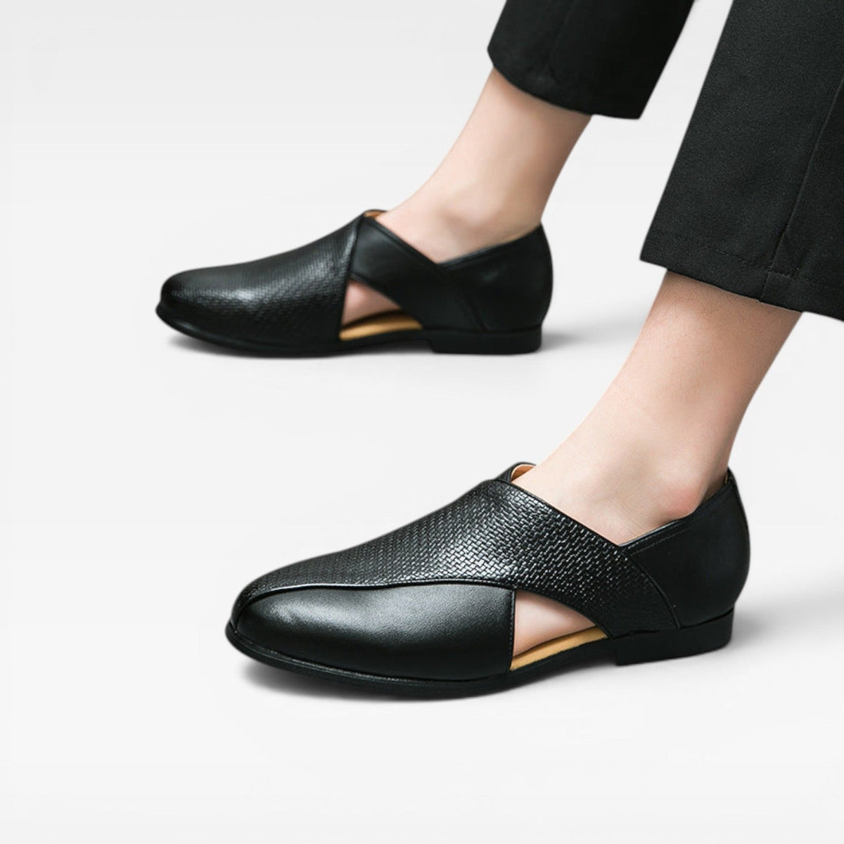 Mocassins en cuir véritable pour hommes – Chaussures habillées classiques à enfiler avec bride croisée