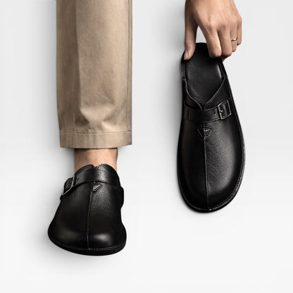 Mules en cuir pour hommes – Sabots d'été à enfiler avec bride à boucle